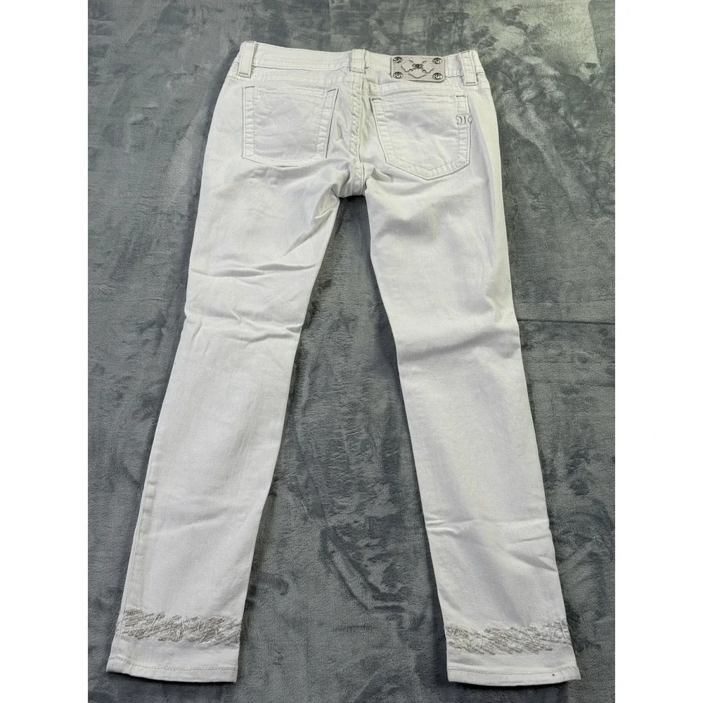 Miss Me White Skinny Jeans Womens 28 Signature Cuffed Rhinestone Distressed